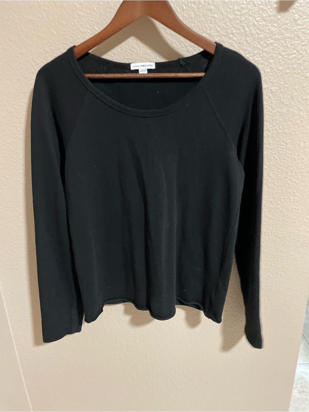 Standard James Perse Black Long-Sleeve Scoop Neck Top Size 2 Medium